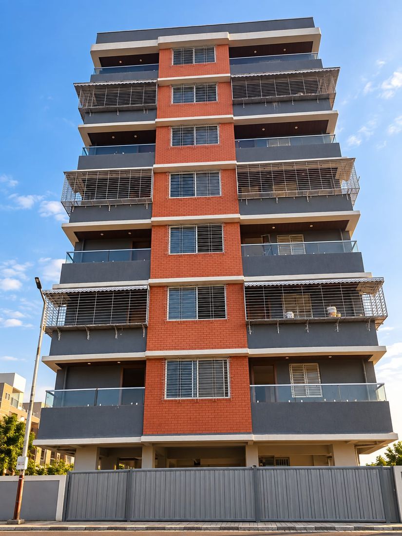 Apartment tower with a brick-faced central column